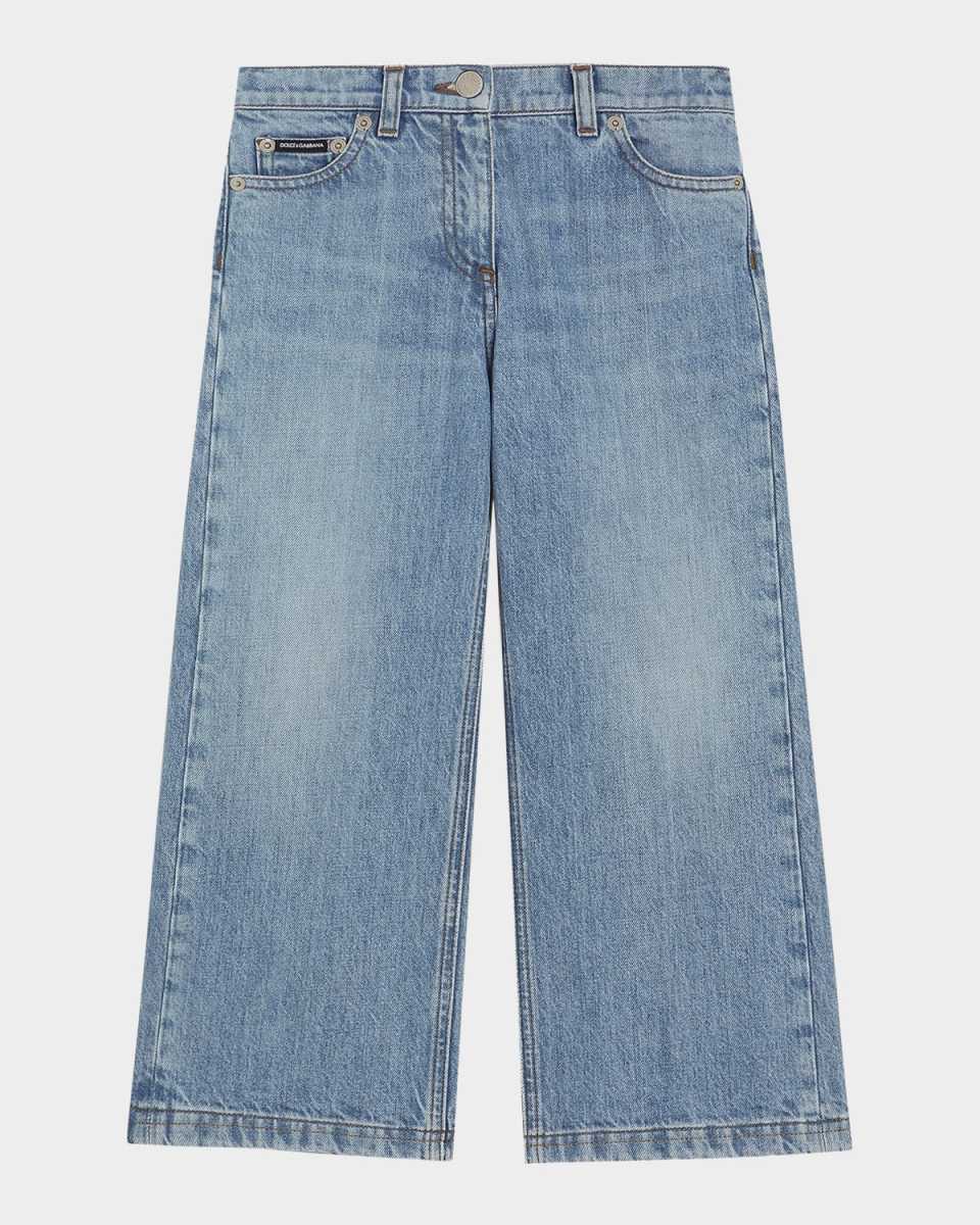 Girl's Logo-Plaque Wide Leg Jeans, Size 8-